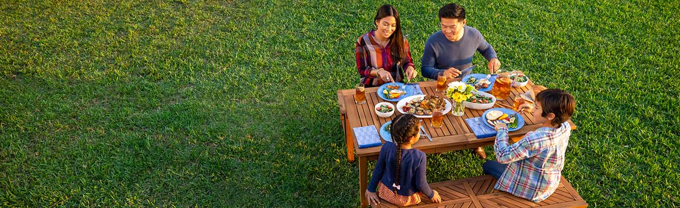 Family enjoying a picnic on the lawn