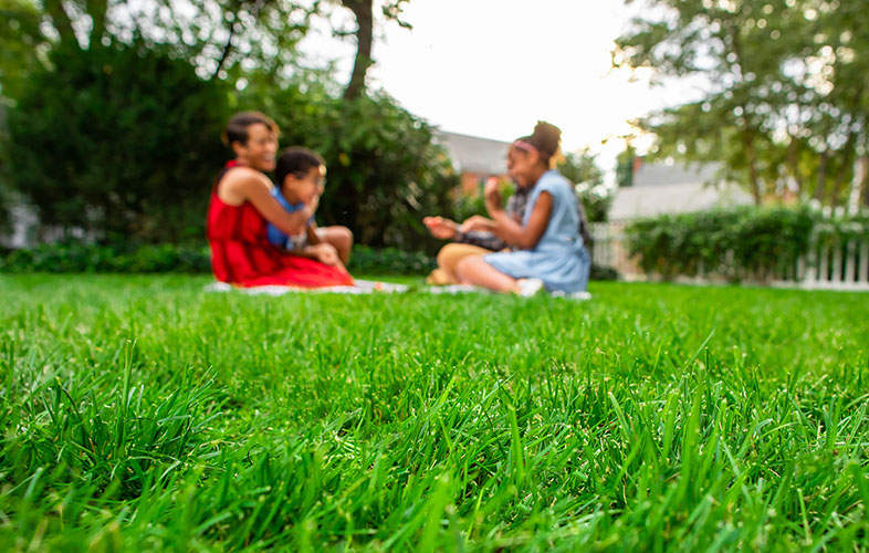 family enjoying time on lawn