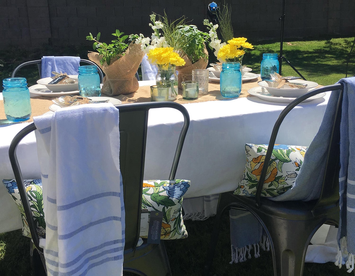 <p>backyard party table setup</p>